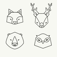 Trendy outline animals heads icons set
