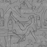 Yoga seamless pattern with black silhouettes of women