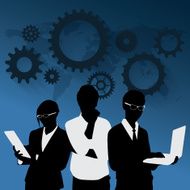 Businessman and business girl with gear