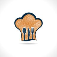 hand drawn forks inside on chef hat background