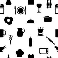 Kitchen tools icons Silhouette seamless pattern Vector illustration