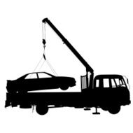 Black silhouette Car towing truck Vector illustration