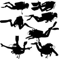 Set black silhouette scuba divers Vector illustration N2