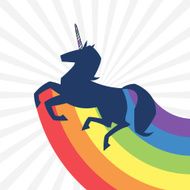 Unicorn silhouette icon logo with rainbow