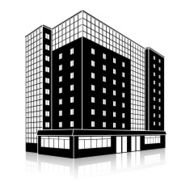 silhouette office building with an entrance and reflection N22