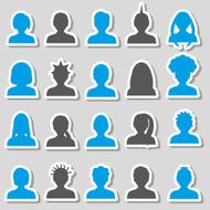 men and women head simple avatar stickers set eps10