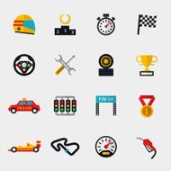 Race car track and racing flag modern flat icons N2