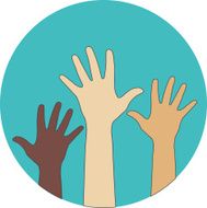 Circle flat icon Hands raised up Concept of volunteerism