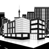 silhouette office building with an entrance and reflection N23