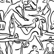 Yoga seamless pattern with black silhouettes of women N2