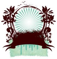 surf empty shield with banner hibiscus and palms
