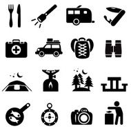 Camping icons in black