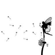 Little fairy dancing on dandelion