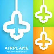 Air plane cut out of paper on color background