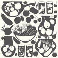 set with abstract food stickers - vector black silhouettes
