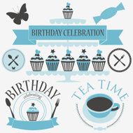Vector set of birthday icons in blue colors