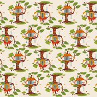 Tree house Seamless background pattern N2