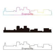 Evansville skyline linear style with rainbow