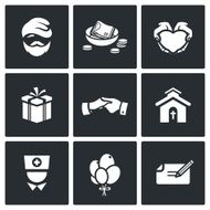 Charity Help the homeless and poor people icons set