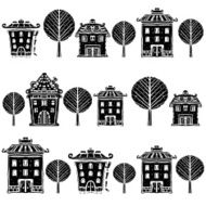 Seamless pattern with houses trees N2