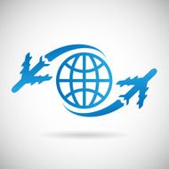 World Travel Symbol Airplane and Globe Icon Design Template Vector