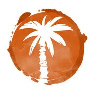 Watercolor circle paint stain and coconut palm tree