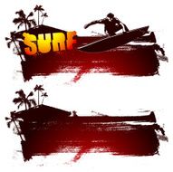 surf grunge banner with text palms and surfer