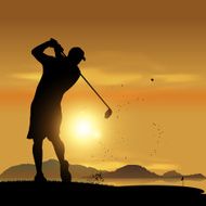 Golfer silhouette at sunset N3