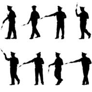 Set black silhouettes Police officer with a rod N2