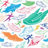 Sport Shoes Running Man Background Seamles Pattern Icons