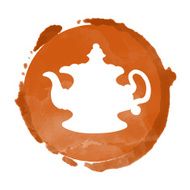 Watercolor paint stain and teapot