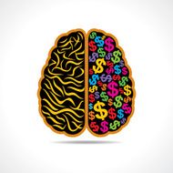 Conceptual idea silhouette image of brain with dollar symbol