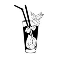 Vector Cocktail Mojito with Mint Leaves and Straws N2