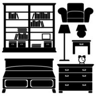 black furniture icons vector bedroom set