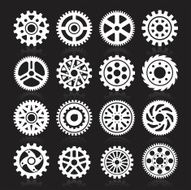 Set of gear icons on black background