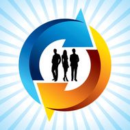 businessman and businesswoman on background with arrows ?