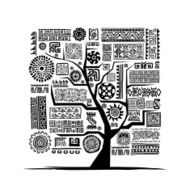 Ethnic tree with handmade ornament for your design