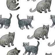 Vector Watercolor Cute Cats Seamless Pattern N3