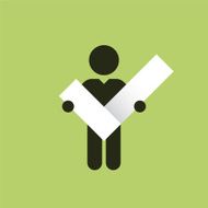 figure holding in hands symbol right check mark