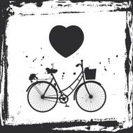 Abstract grunge frame bicycle silhouette and heart on white background