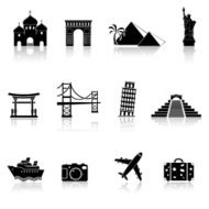 Travel and landmarks black icons