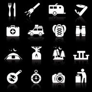 Camping icons white on black
