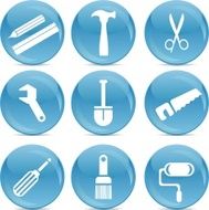 tools icons on blue balls