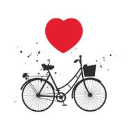 bicycle silhouette and red heart on white background Vector