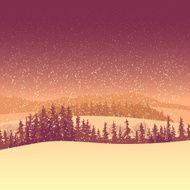 Winter coniferous forest in the morning