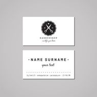 Barbershop business card design concept Logo with scissors heart badge