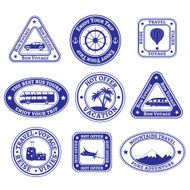 Set of travel stamps and badges