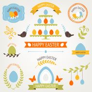 Vector collection of cute retro icons for easter design