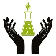 Hands with chemical flask vector symbol