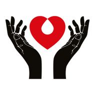 Hand with heart and blood drop vector symbol